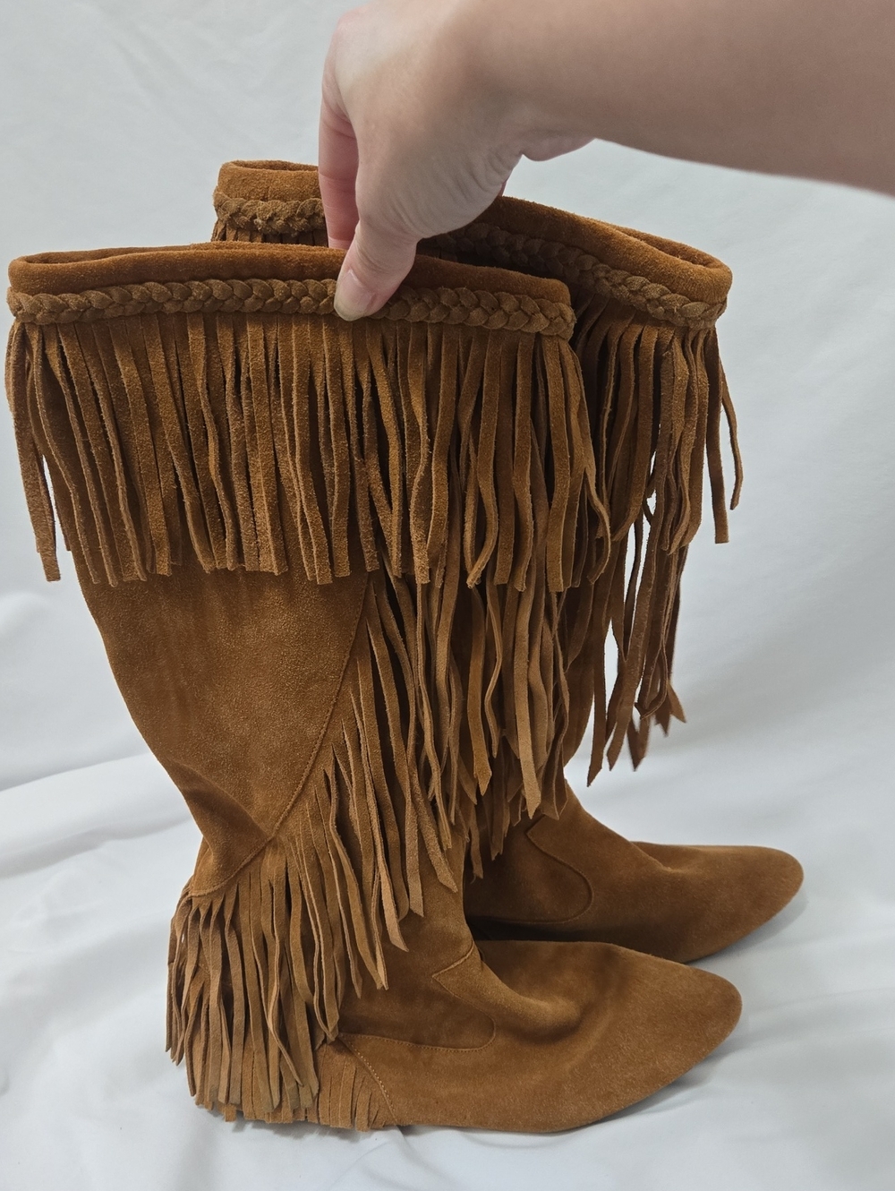 Sam Edelman Cognac Suede Fringe Boots
